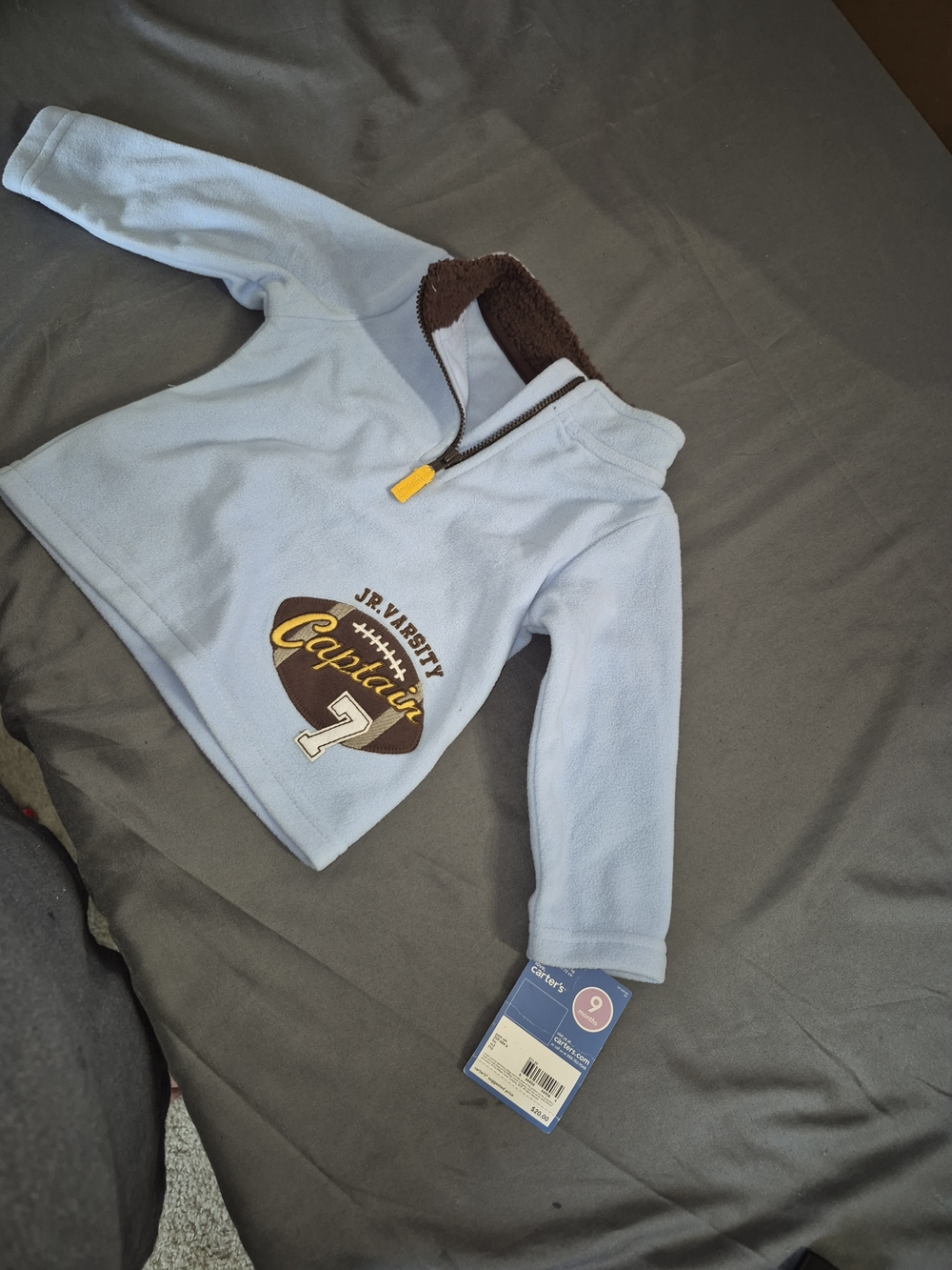Carter's Light Blue Fleece Pullover with Brown Football Patch